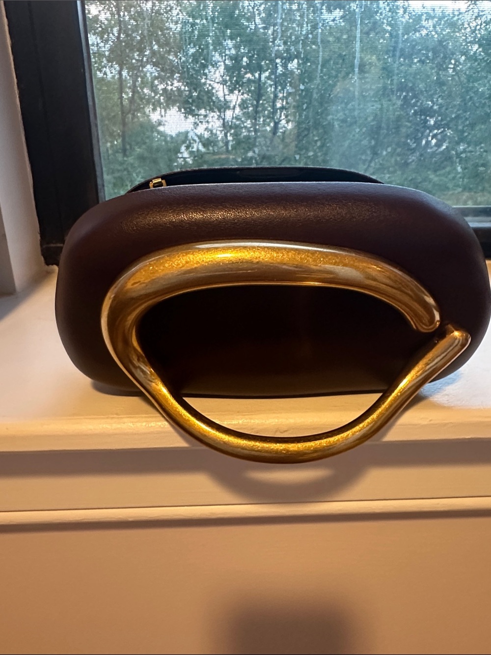 Zara Dark Brown Clutch with Sculptural Gold Handle